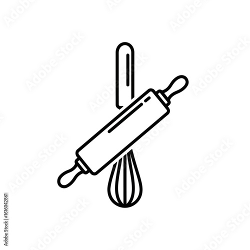 Vector art of rolling pin and whisk isolated on white background