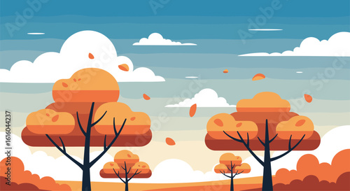 Vibrant pixel art landscape capturing the essence of autumnal beauty with falling leaves and warm hues