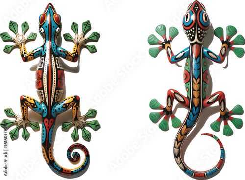 Colorful painted gecko sculptures lizard