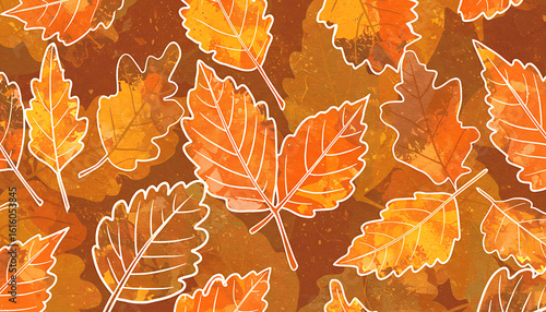 Autumn leaves pattern with a rustic hand drawn feel