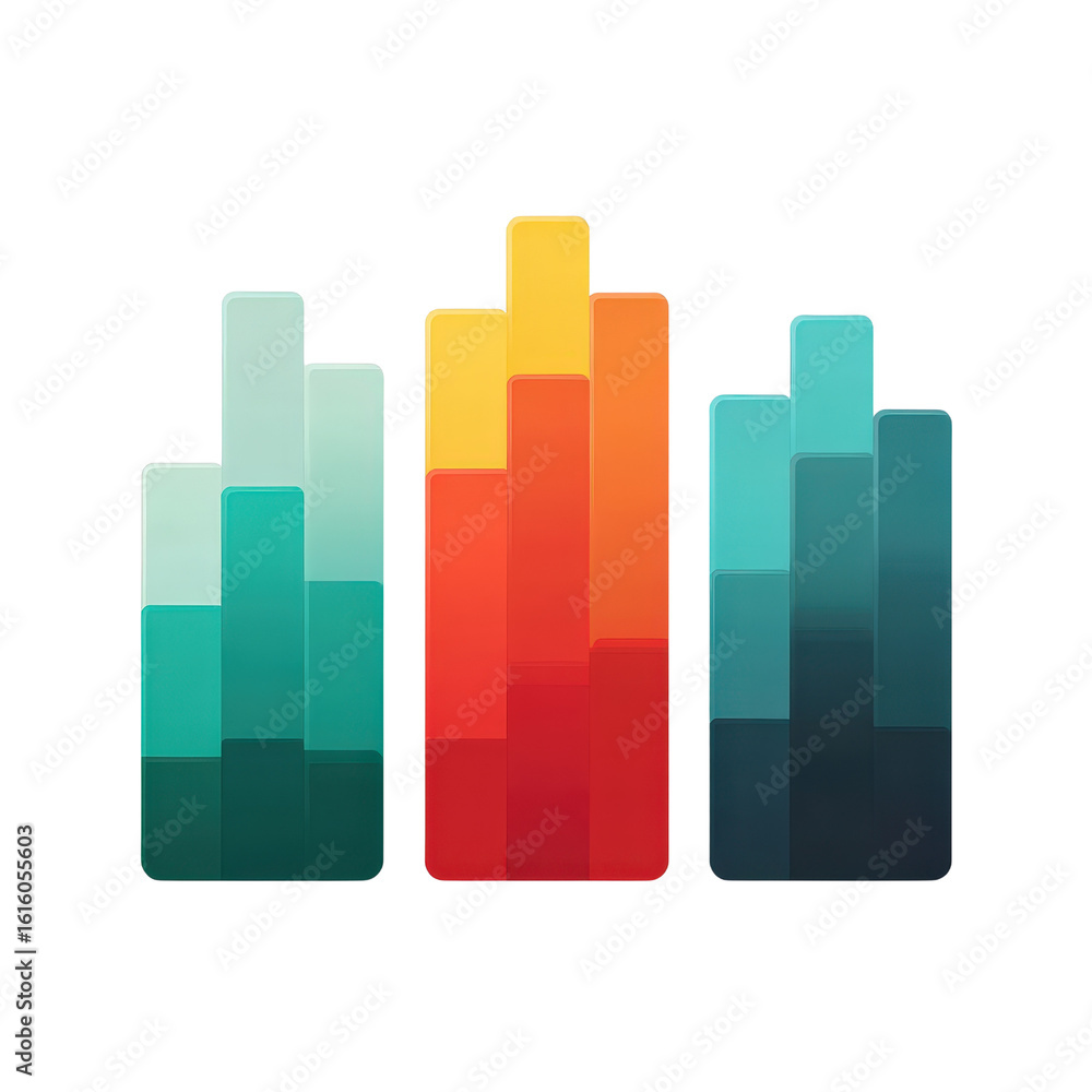 Fototapeta premium Colorful Bar Graph with Gradient Bars on Transparent Background for Data Visualization