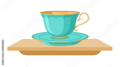 A vintage tea cup and saucer on a table isolated on white background, ideal for afternoon tea, tea parties, or tea ceremonies