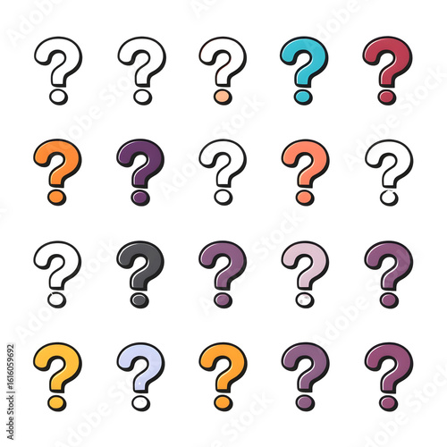 Grid of Multi-Colored Question Mark Icons for FAQs & Queries