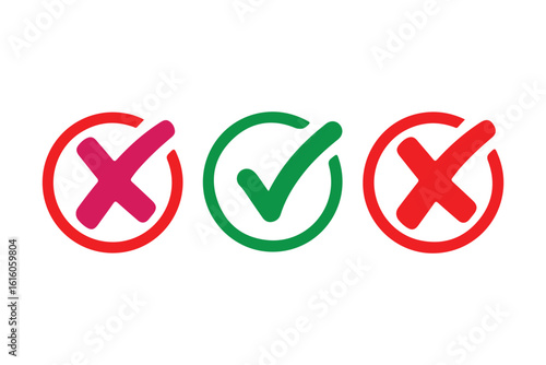 Check Mark and Cross Icon Set – True or False, Yes or No Vector Buttons.
