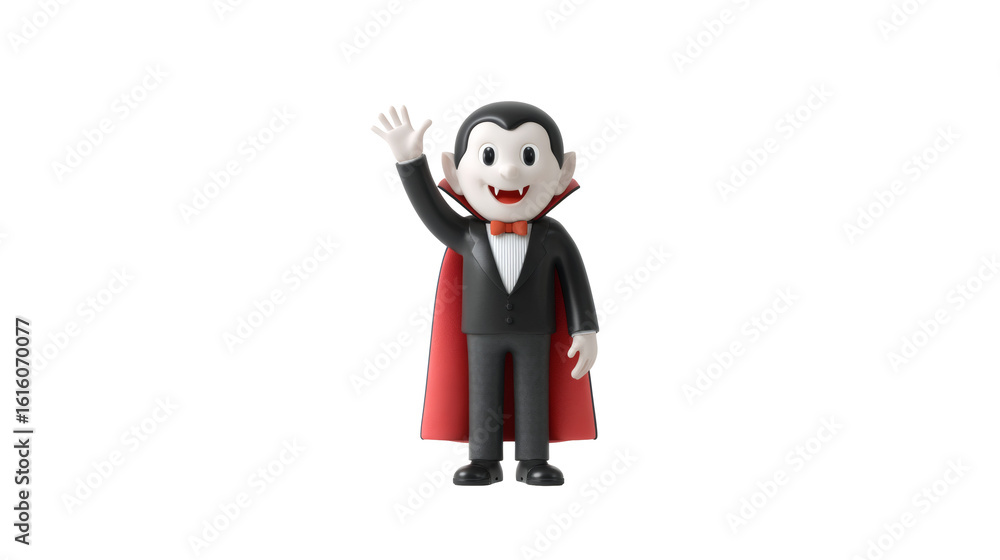 A charming 3d vampire cartoon character waves hello in celebration of halloween. A charming 3d vampire cartoon character waves hello in celebration of halloween.