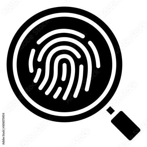Concept icon of forensic investigation of fingerprint magnifying glass, security, or identification of a problem related to criminal investigation law.