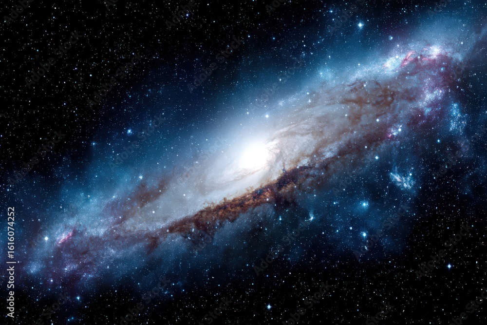 Fototapeta premium Awe-inspiring view of a majestic galaxy illuminating the cosmos with vibrant celestial bodies while showcasing the grandeur of space and the wonders of the universe