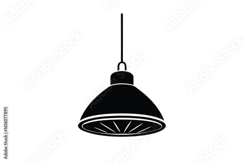 Vector art of a black pendant light fixture hanging from a cord, isolated a illustration