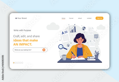 Content Creation and Writing Web Design Template Collection. Modern flat vector illustrations for storytelling, blogging, editing, and professional communication.