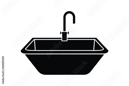 Vector art of a black and silhouette of a sink with a faucet, isolated a illustration