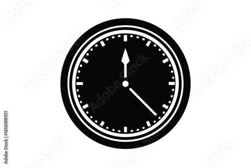 Vector art of a black and icon of a clock face with hands indicating the time, isolated a illustration