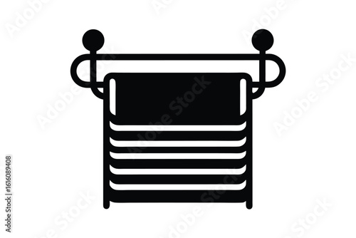 Vector art of a black and icon of a towel rack with a folded towel, isolated a illustration
