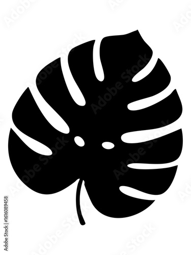 Vector art of a black silhouette of a monstera deliciosa leaf isolated on a transparent background