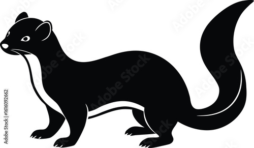 black silhouette a weasel full body on white backg.eps