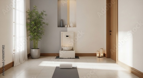 Serene indoor space designed for yoga and meditation enhanced by natural elements