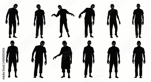 Zombie Silhouettes Vector Set on White Background