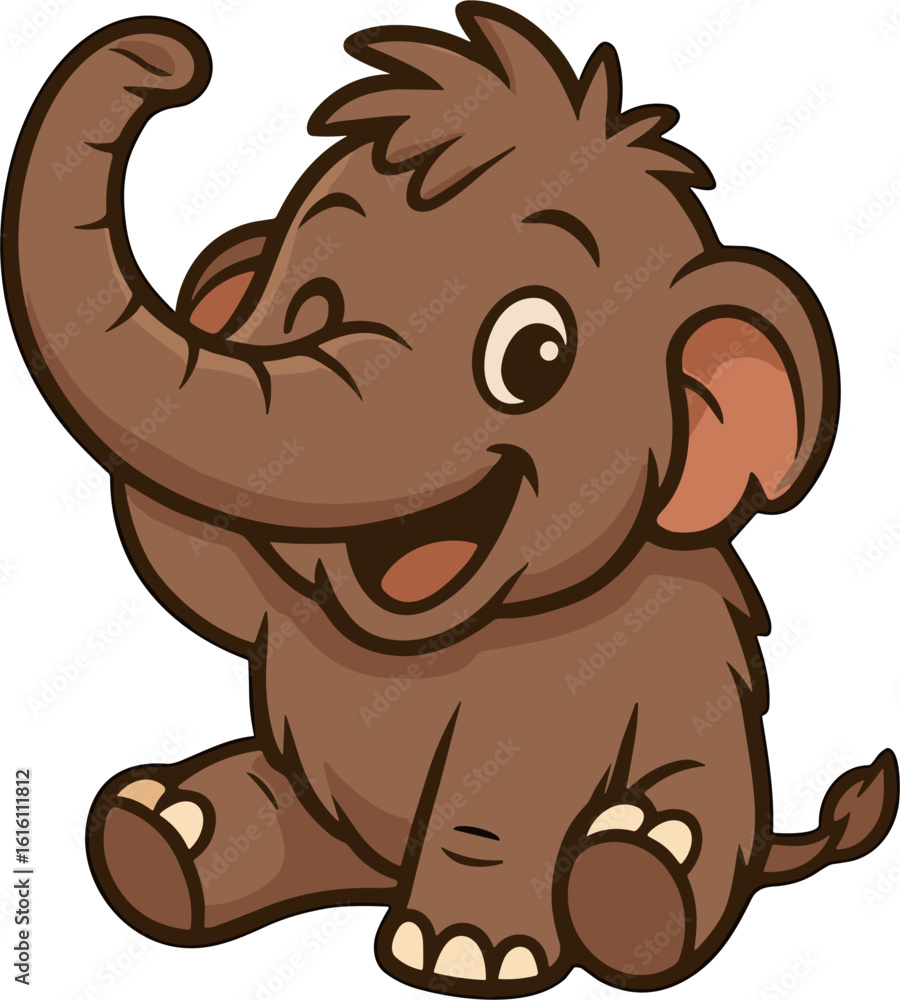 Εκτύπωση καμβά Cheerful cartoon baby woolly mammoth sitting