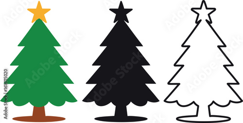 Christmas tree icon with star  set vector, Christmas tree set