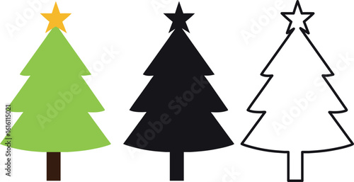 Christmas tree icon with star  set vector, Christmas tree set