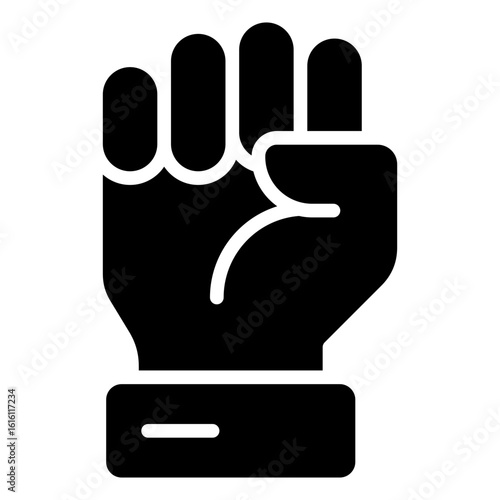 The icon of a clenched fist with handcuffs on the wrists indicates a guilty attitude in the sentence of a prisoner.