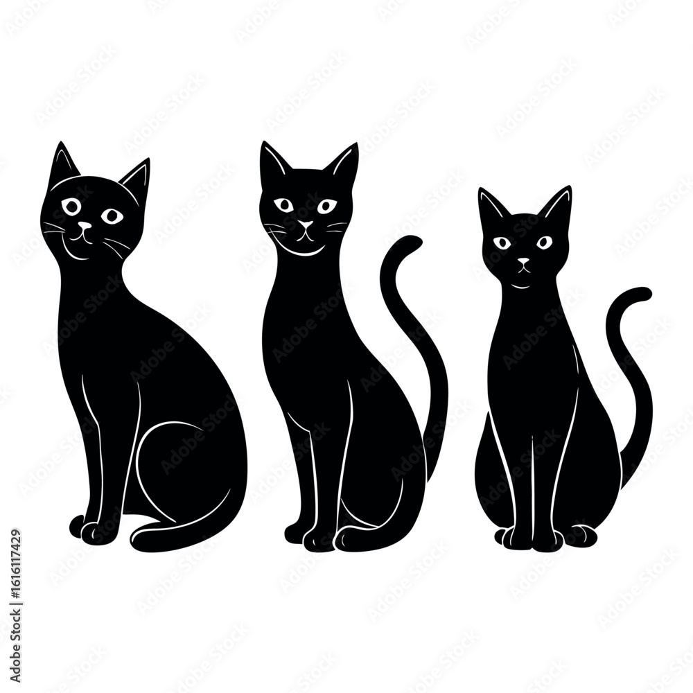 Obraz premium Stylized Cat Silhouette Bundle | Cute Black Cat Vector Clipart Set tylized, silhouette, bundle, cute, black cat, vector, clipart