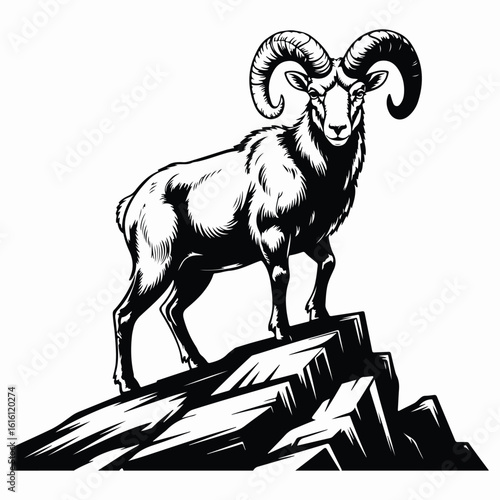 "Bighorn Sheep Silhouette – Mountain Wildlife Line Art Emblem"