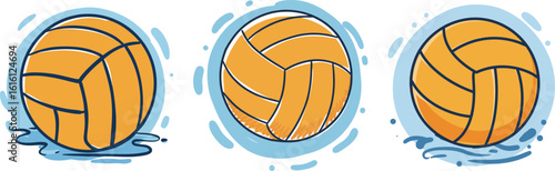 Water polo balls splashing in hand-drawn style  