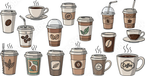 Coffee cups collection vector illustration drink design art