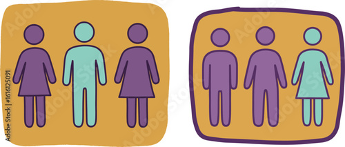Hand-drawn style icons representing gender diversity and inclusion  