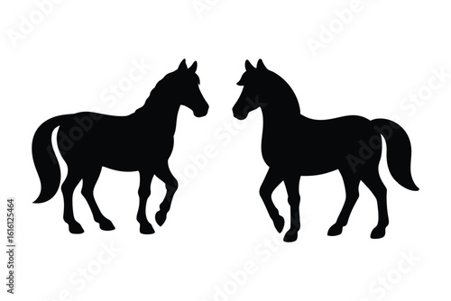 Elegant Pair of Horses Facing Each Other in a Striking Black Silhouette Against a White Background silhouette Two horses