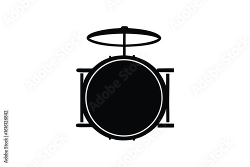 Overhead View of a Drum Set with Cymbal in Black and White Silhouette Style silhouette simple black white image