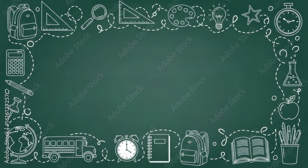 Naklejka premium Creative back to school chalkboard design with educational doodles for classroom inspiration