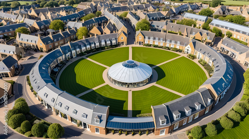 Bicester Village and Bicester town center, amazing aerial view in summer daytime, uk