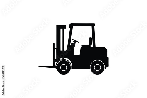 Detailed Black Forklift Illustration on White Background Representing Industry Logistics and Transportation Presented in a Silhouette Style silhouette black