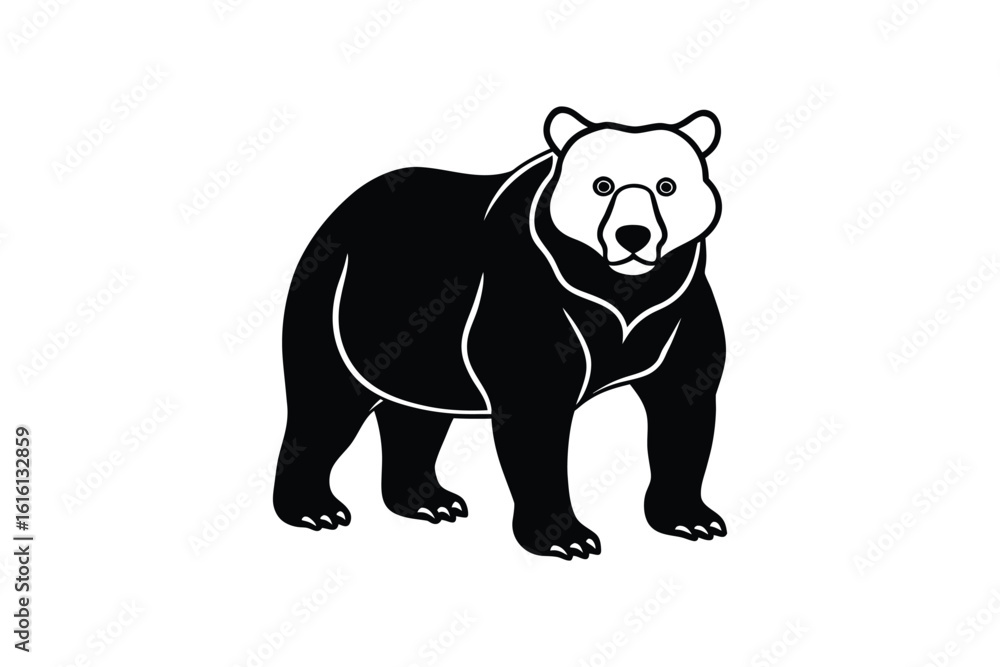 Fototapeta premium Standing Bear Illustration A Bold Black and White Image of a Powerful Animal in Silhouette Style silhouette striking black