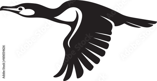 Cormorant bird flying silhouette vector design, Black sea bird in flight on white