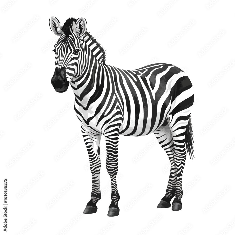 Obraz premium Detailed Black and White Zebra Standing Isolated on White Background Realistic Animal Illustration