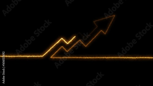 Glowing neon arrow business graph chart icon animation background. Market Recovery Concept. Successful growth trend yellow line graph going Up. 4k UHD