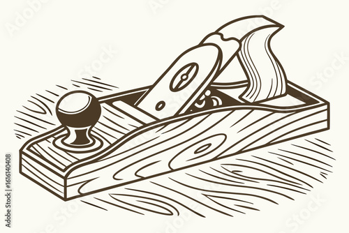 Vintage Woodworking Hand Plane Tool Illustration.