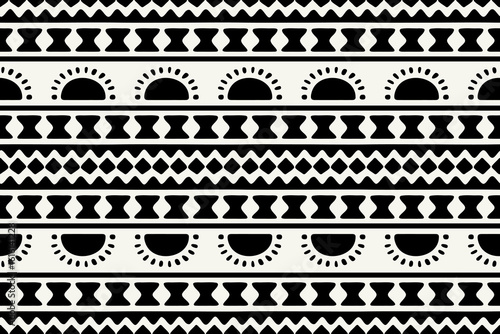 hand-drawn Aztec geometric seamless ethnic pattern. Tribal traditional ornament motif design for textile. Black and white colors.Southwest Navajo Native American tribal ethnic modern.