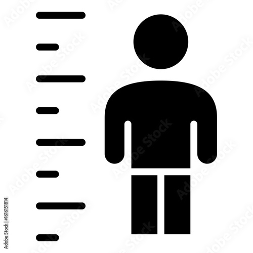 The icon symbolizes the data collection process of recording the physical data of a prisoner or individual undergoing legal proceedings, including height.