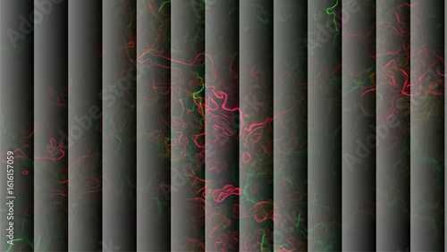 Abstract visually striking background with vertical striped bars in varying shades of glowing colors. Smoky, marbled, or cloudy texture depth and an illusion with structured pattern.