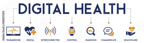 Digital Health website icons vector concept illustrated with an icons of telemedicine, digital, interconnected, control, diagnosis, communicate, healthcare, appointment, care, clinic, communication.