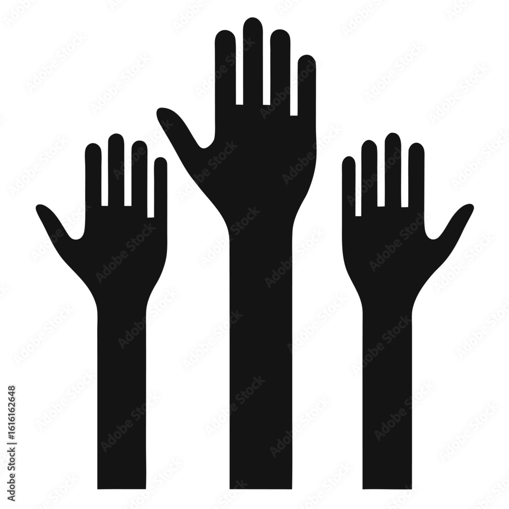 Silhouette of Three Hands Raised Upward Illustration for Different Concepts and Ideas Silhouette of Three Hands Raised Upward Illustration for Different Concepts and Ideas