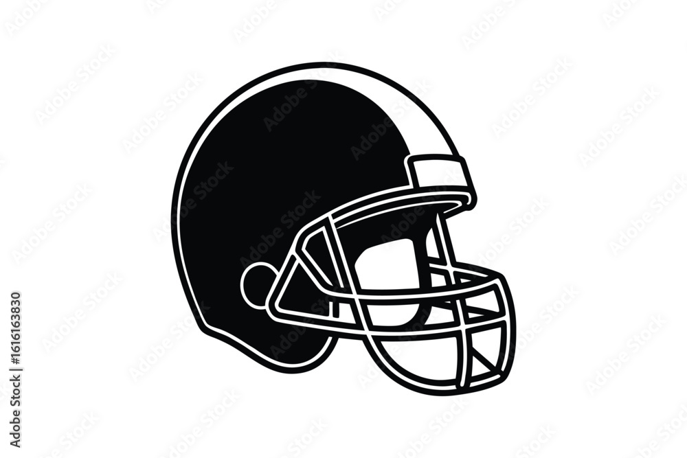 Fototapeta premium Bold American Football Helmet Graphic Illustration Protective Gear for Players Sports Equipment Isolated on White Background Silhouette black and white silhouette illustration