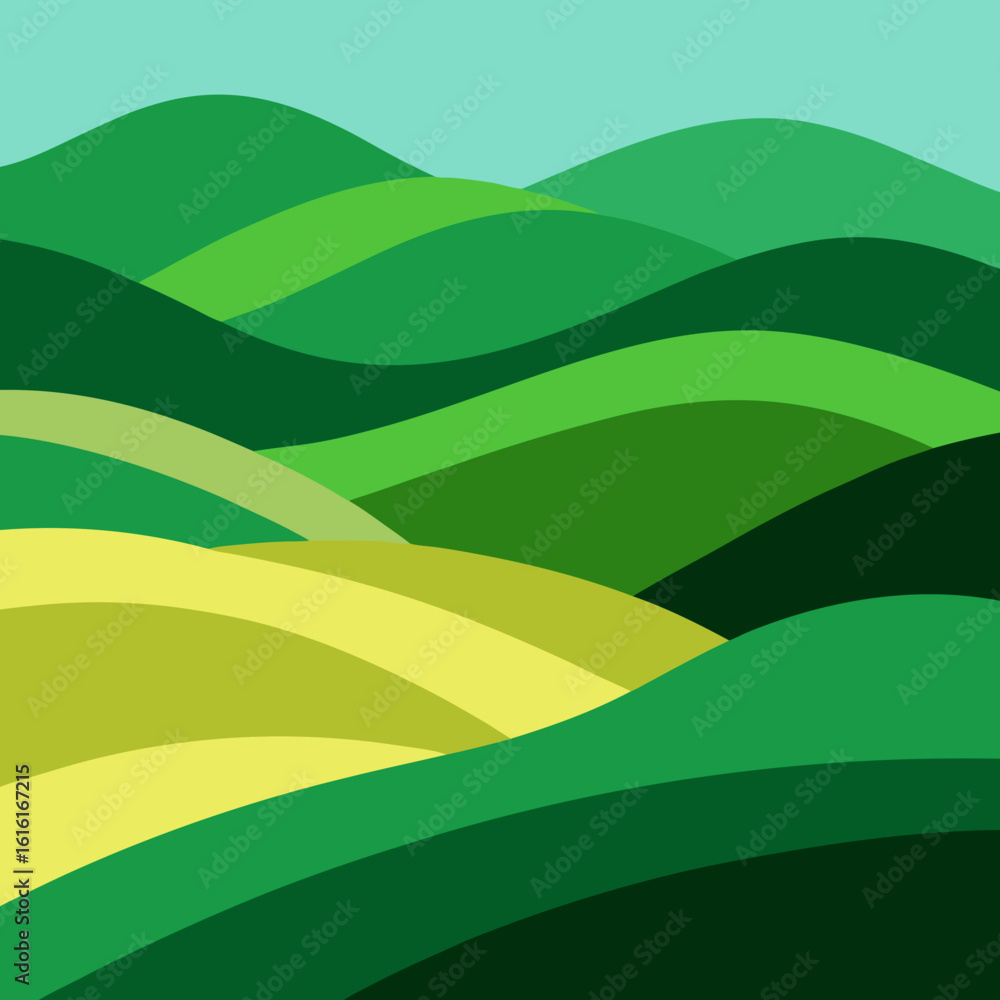 Obraz premium Abstract rolling green hills with yellow fields