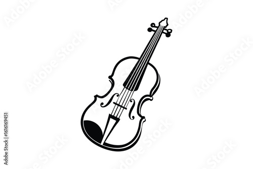 Elegant Violin Illustration in Black and White Featuring Detailed Strings and Body Isolated on White Background Musical Instrument Silhouette detailed violin illustration
