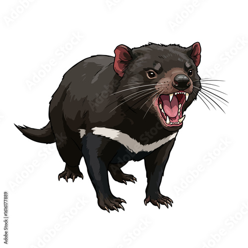 Aggressive Tasmanian Devil Illustration Wild Australian Marsupial Animal Roaring Wildlife