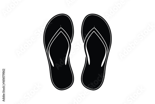 Simple Pair of Flip Flops Silhouette Image simple silhouette pair flip flops showcasing minimalist style flip flops flip flops thongs sandals beach