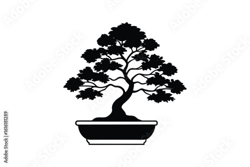 Elegant Bonsai Tree Silhouette in a Pot A Classic Japanese Design Silhouette simple yet elegant bonsai tree silhouette showcasing distinctive solid